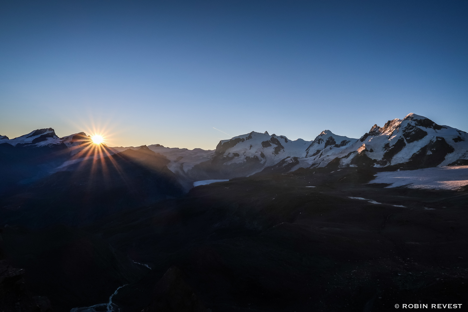 Rayon de soleil sur le Mont Rose Lyskamm et Breithorn